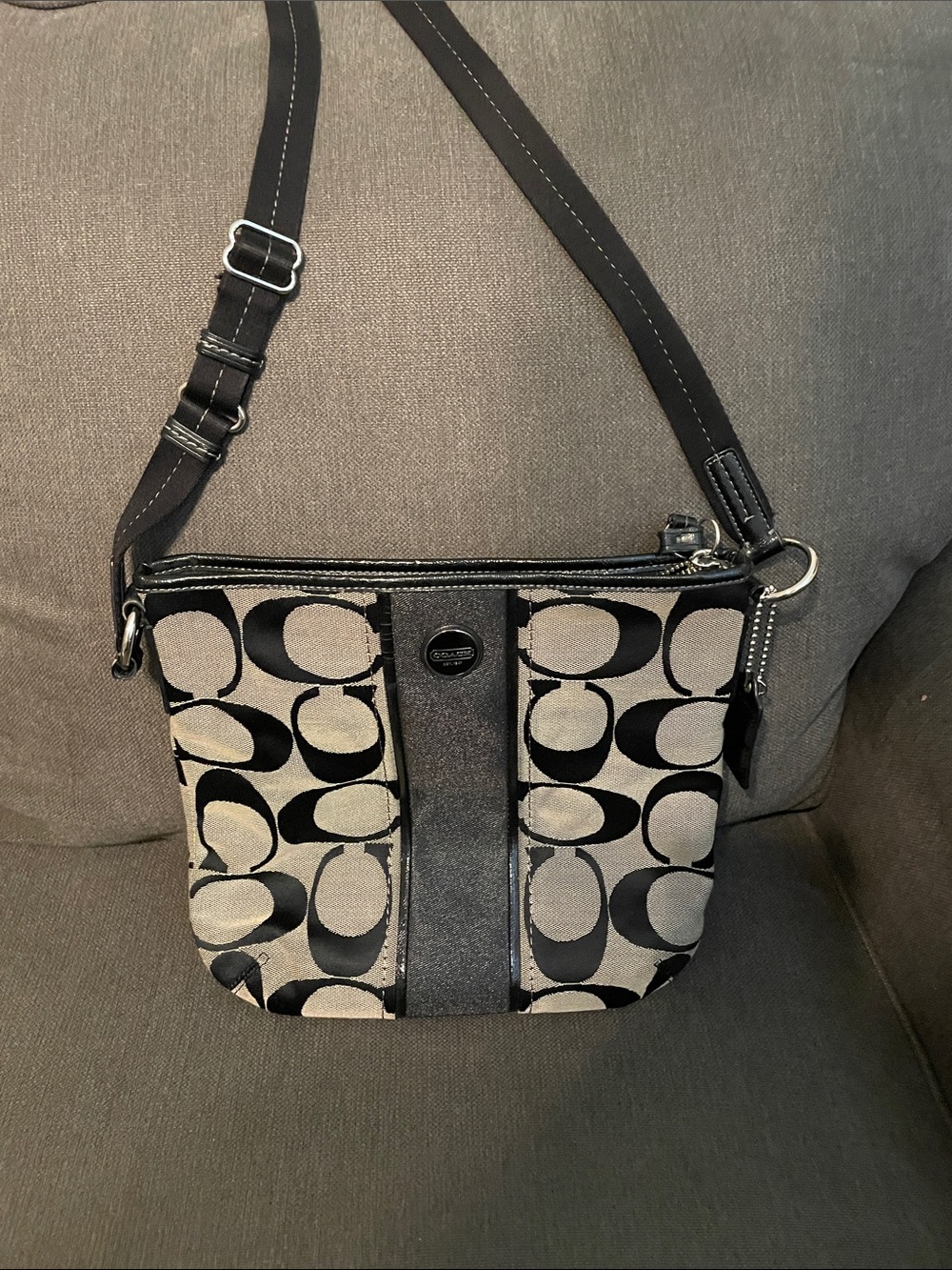 Coach Black and Beige Signature Crossbody Bag